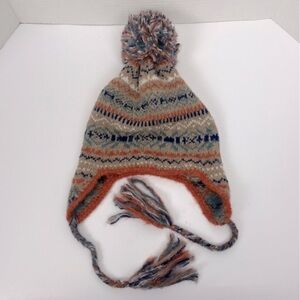 Classic Alpaca 89% alpaca knit tassel ear flap pompom hat, OS.